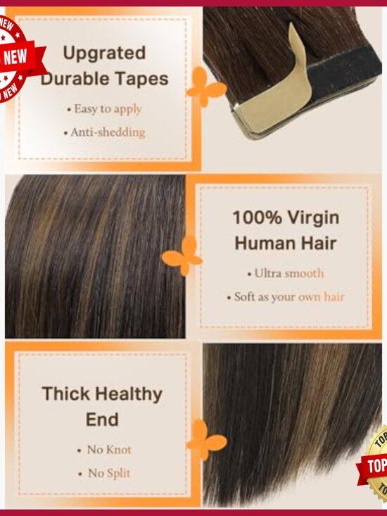 20pcs Tape-in Human Hair Extensions 20 Inch Silky Straight 50g